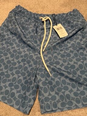 Coach Blue Logo-Print Men's Hybrid Shorts with White Drawstring
